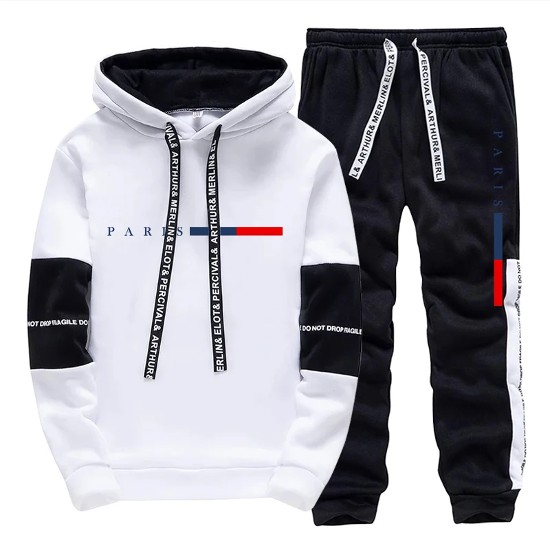 Street Fashion Winter - Męski Zestaw/Bluza z Kapturem/Spodnie Moda Paryż